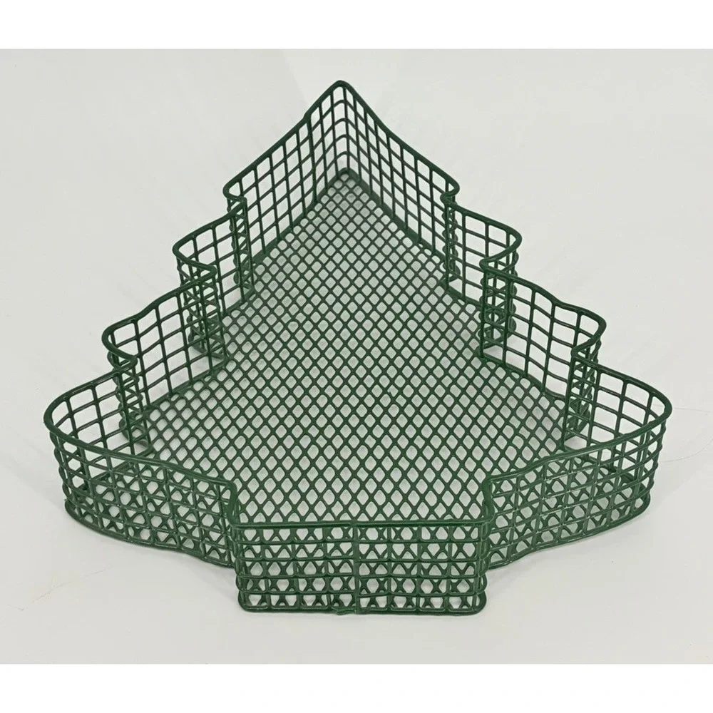 Vintage Metal Christmas Tree Shaped Coated Wire Basket Green 12 Inches